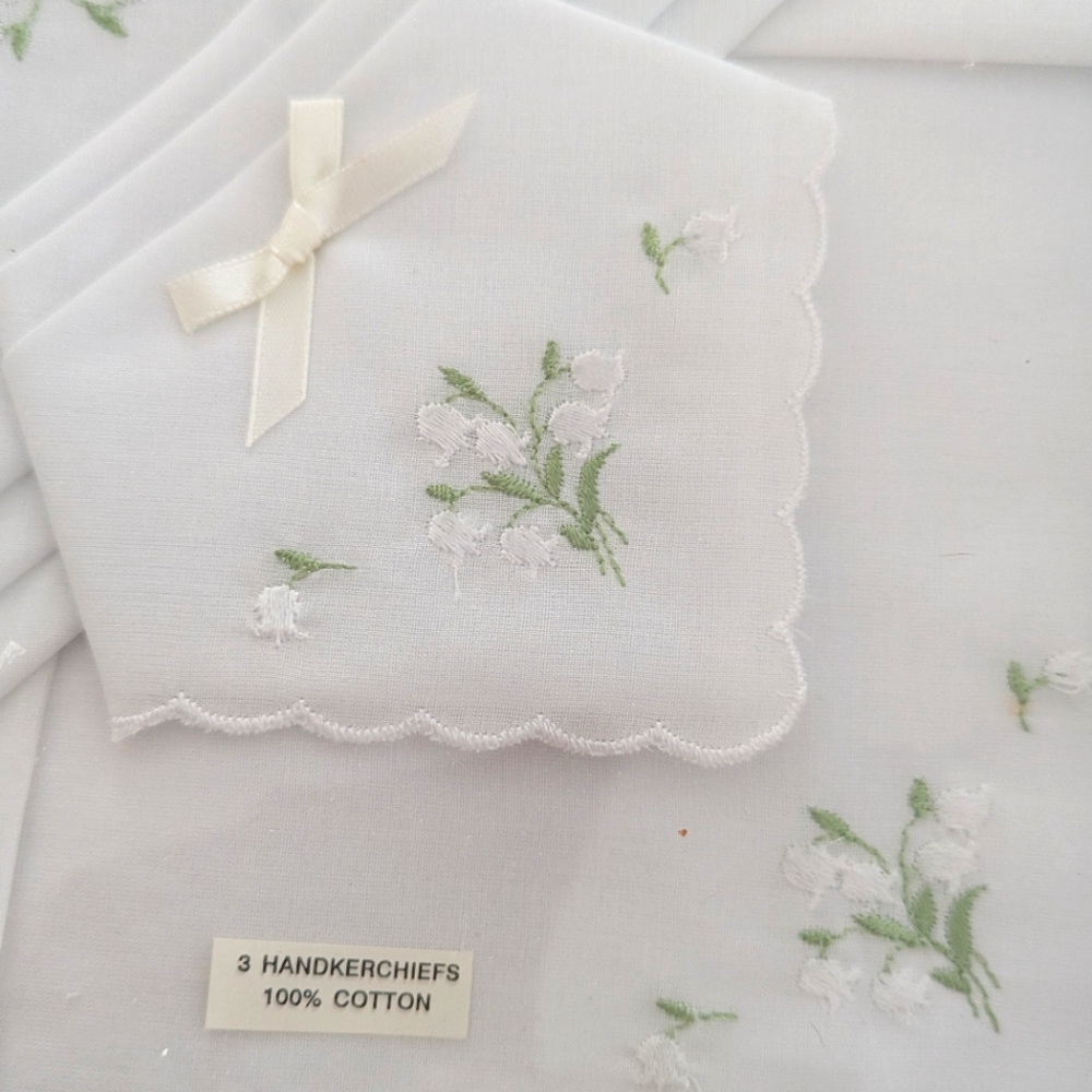 Vintage White Floral Cotton Handkerchiefs
